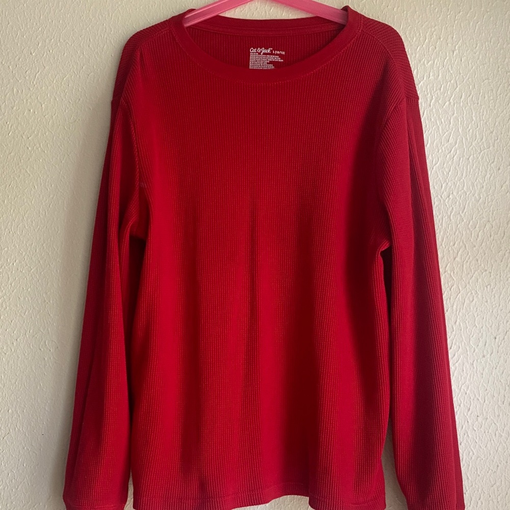 Cat & Jack kids Red Crewneck Waffle Thermal Sweater EUC new without tag